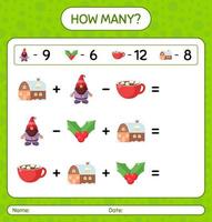 How many counting game with christmas icon. worksheet for preschool kids, kids activity sheet vector