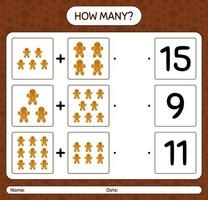 How many counting game with gingerbread cookie. worksheet for preschool kids, kids activity sheet vector