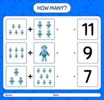 How many counting game with robot toy. worksheet for preschool kids, kids activity sheet vector