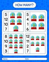 How many counting game with glass snow ball. worksheet for preschool kids, kids activity sheet vector