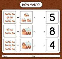 How many counting game with house. worksheet for preschool kids, kids activity sheet vector