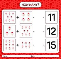 How many counting game with , santa claus. worksheet for preschool kids, kids activity sheet vector