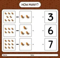 How many counting game with robin bird. worksheet for preschool kids, kids activity sheet vector