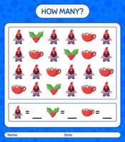 How many counting game with christmas icon. worksheet for preschool kids, kids activity sheet vector