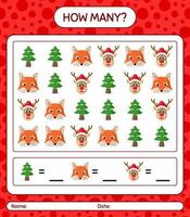 How many counting game with christmas icon. worksheet for preschool kids, kids activity sheet vector