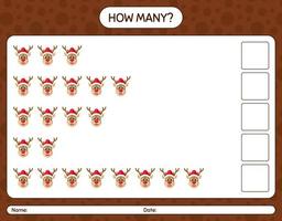 How many counting game with reindeer. worksheet for preschool kids, kids activity sheet vector