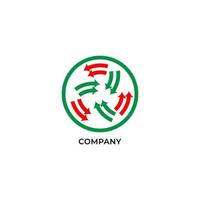 Two layers of red and green arrows inside circle. Circulation logo design template. Recycle logo concept isolated on white background