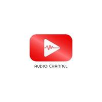 Audio Streaming Channel Logo Design Concept, Red, White, Rounded Square Rectangle Logo Template vector