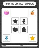 encuentra el juego de sombras correcto con el icono de navidad. hoja de trabajo para niños en edad preescolar, hoja de actividades para niños vector