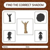 Find the correct shadows game with dead tree. worksheet for preschool kids, kids activity sheet vector