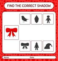 Find the correct shadows game with ribbon. worksheet for preschool kids, kids activity sheet vector