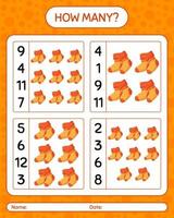 How many counting game with sock. worksheet for preschool kids, kids activity sheet vector