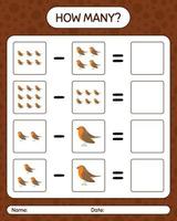 How many counting game with robin bird. worksheet for preschool kids, kids activity sheet vector