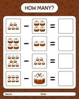 How many counting game with christmas cake. worksheet for preschool kids, kids activity sheet vector