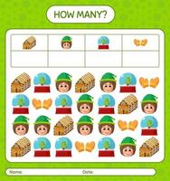 How many counting game with christmas icon. worksheet for preschool kids, kids activity sheet vector