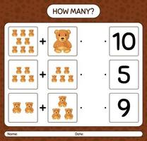 How many counting game with teddy bear. worksheet for preschool kids, kids activity sheet vector