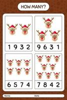 How many counting game with reindeer. worksheet for preschool kids, kids activity sheet vector