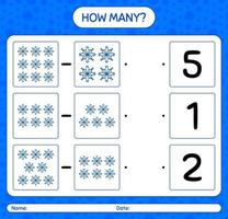 How many counting game with snowman. worksheet for preschool kids, kids activity sheet vector