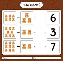 How many counting game with teddy bear. worksheet for preschool kids, kids activity sheet vector