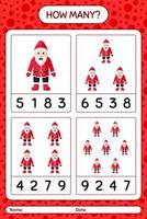 How many counting game with , santa claus. worksheet for preschool kids, kids activity sheet vector