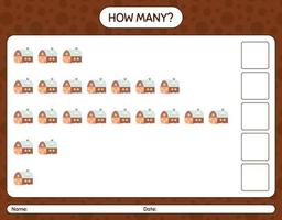 How many counting game with house. worksheet for preschool kids, kids activity sheet vector