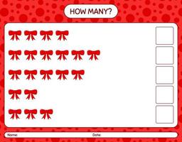 How many counting game with ribbon. worksheet for preschool kids, kids activity sheet vector