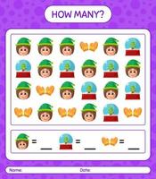 How many counting game with christmas icon. worksheet for preschool kids, kids activity sheet vector