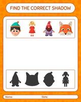 Find the correct shadows game with christmas icon. worksheet for preschool kids, kids activity sheet vector