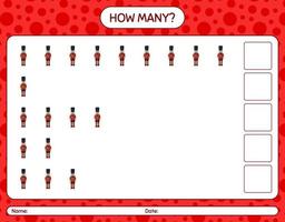 How many counting game with nutcracker. worksheet for preschool kids, kids activity sheet vector