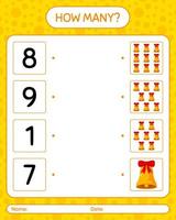 How many counting game with bell. worksheet for preschool kids, kids activity sheet vector