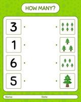 How many counting game with pine tree. worksheet for preschool kids, kids activity sheet vector