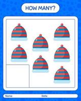 How many counting game with beanie. worksheet for preschool kids, kids activity sheet vector