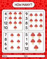 How many counting game with mushroom. worksheet for preschool kids, kids activity sheet vector