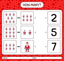 How many counting game with , santa claus. worksheet for preschool kids, kids activity sheet vector