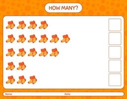 How many counting game with sock. worksheet for preschool kids, kids activity sheet vector