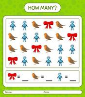 How many counting game with christmas icon. worksheet for preschool kids, kids activity sheet vector