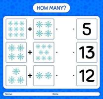 How many counting game with snowman. worksheet for preschool kids, kids activity sheet vector