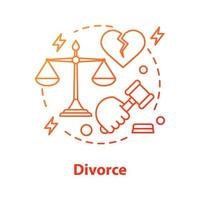 icono del concepto de divorcio. ruptura familiar. ilustración de línea delgada de idea de desglose de relaciones. Tribunal de Familia. dibujo de contorno aislado vectorial vector