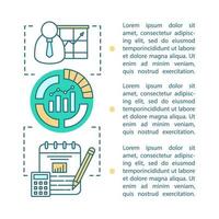 plantilla de vector de página de artículo de gestión financiera. presupuesto, financiación. crecimiento de las ventas. folleto, revista, elemento de diseño de folleto con cuadros de texto. desarrollo de negocios. diseño de concepto de impresión