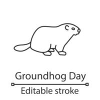 Groundhog Day linear icon. Thin line illustration. Woodchuck. February 2nd. Contour symbol. Vector isolated outline drawing. Editable stroke