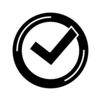 Checkmark glyph icon. Successfully tested. Tick mark. Silhouette symbol. Negative space. Quality assurance. Verification and validation. Quality badge. Vector isolated illustration