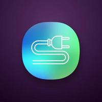 Electric plug app icon. Wiring. Power cable with plug. UI UX user interface. Web or mobile application. Vector isolated illustration