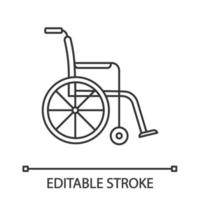 Wheelchair linear icon. Invalid chair. Wheel chair. Thin line illustration. Disability. Handicap equipment. Mobility aid. Contour symbol. Vector isolated outline drawing. Editable stroke