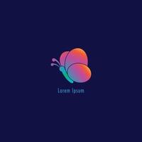 Flying Neon Butterfly with rounded wings logo design. Animal Logo Concept Isolated on Navy Blue background. Colorful Orange Pink Violet Tosca Blue Gradient. Suitable for beauty and fashion product. vector