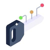 Key with nodes, isometric icon of digital key vector