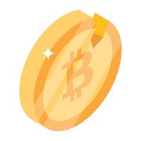 Broken bitcoin, concept of crypto crisis isometric icon vector