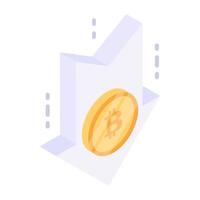 Coin with down arrow, isometric icon of bitcoin loss vector