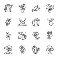 Set of Forestation and Vegetation Doodle Icons vector