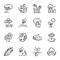 iconos dibujados a mano de jardinería vector