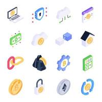 Collection of Blockchain Isometric Icons vector
